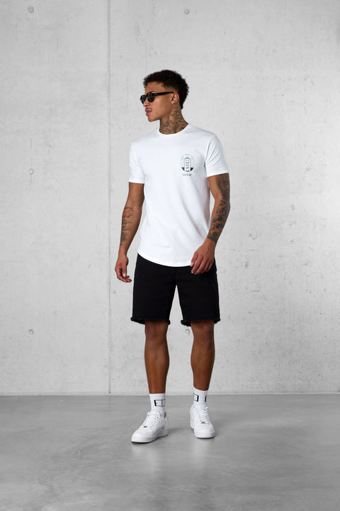 WHITE DOUBLE PALM LOGO TEE
