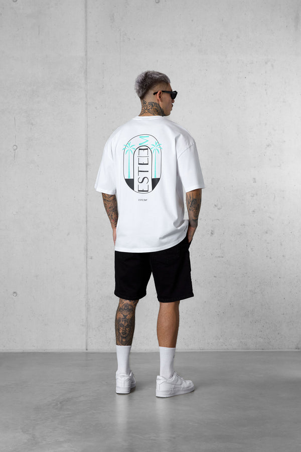 WHITE DOUBLE PALM OVERSIZED TEE